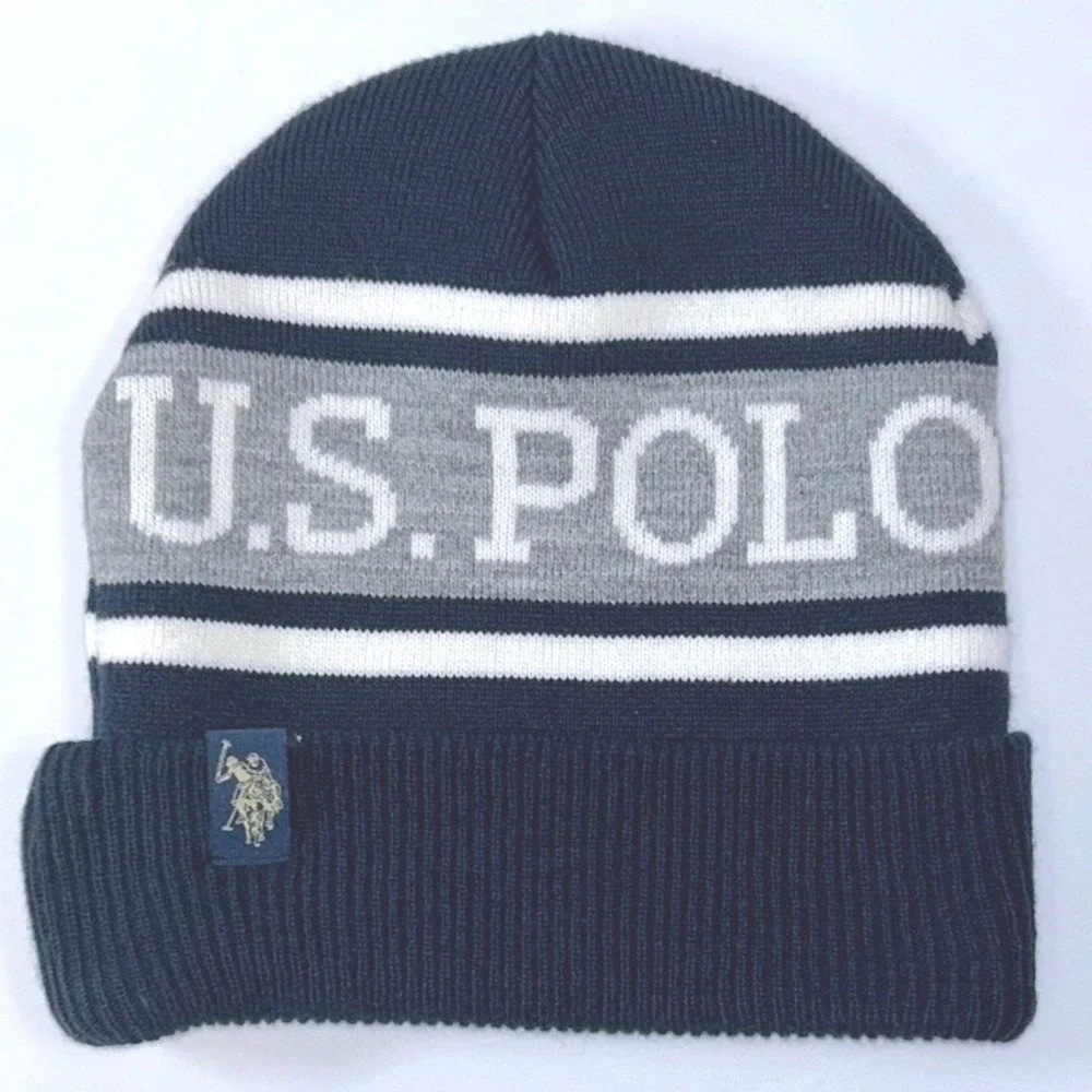 U.S.‎ Polo Assn. Navy Gray Knit Beanie One Size Winter Hat